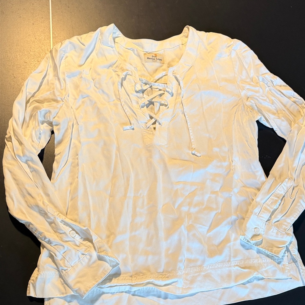 Marine Layer Cream Lace-Up Blouse Top Shirt - Size Medium